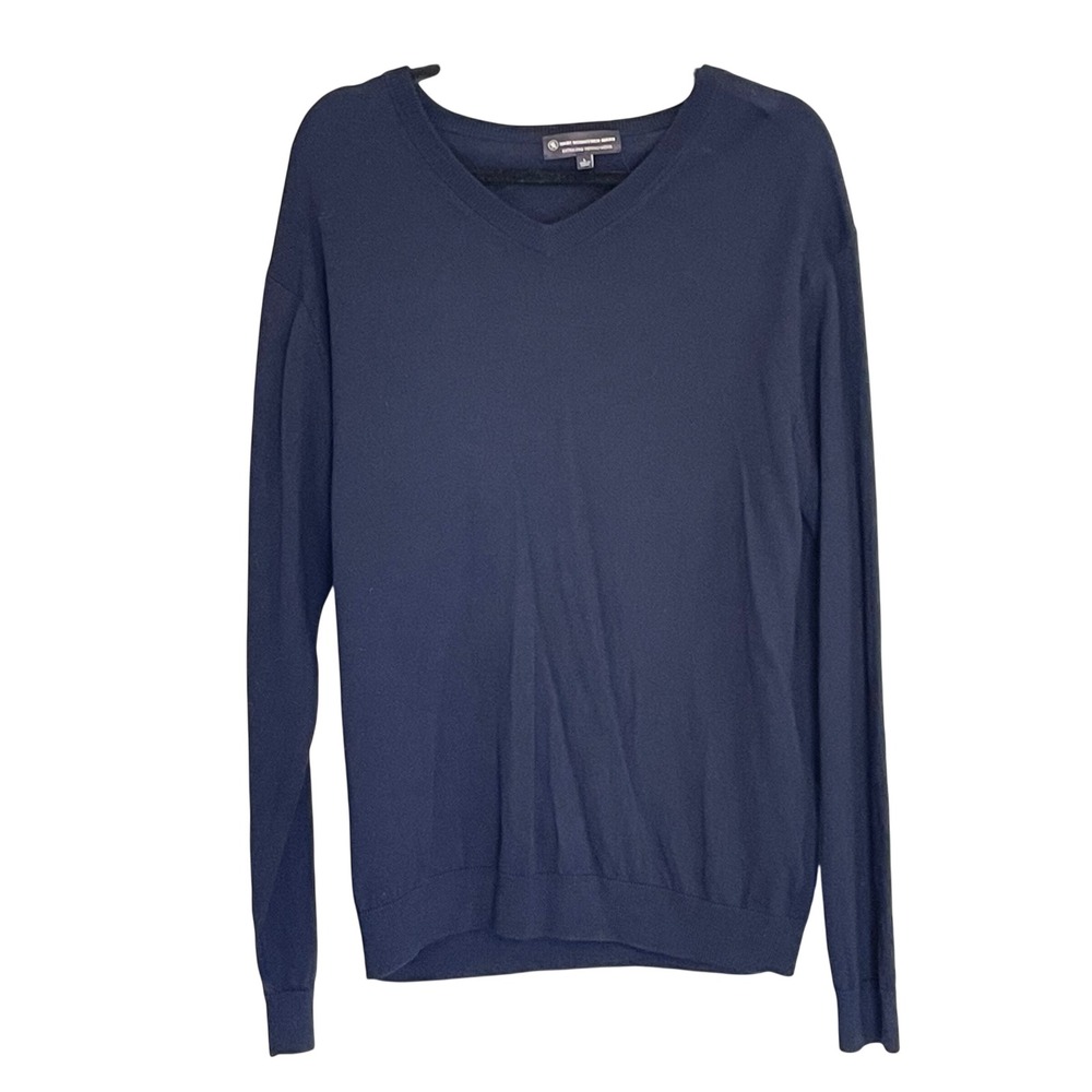 Hart Schaffner Marx Mens Navy Extra Fine Merino Wool V-Neck Sweater Large L